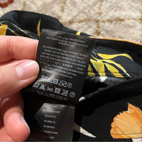 Guess Floral Tropical Print Hibiscus Pants Wide Leg Palazzo 6 Resort Black Pink - Picture 11 of 11